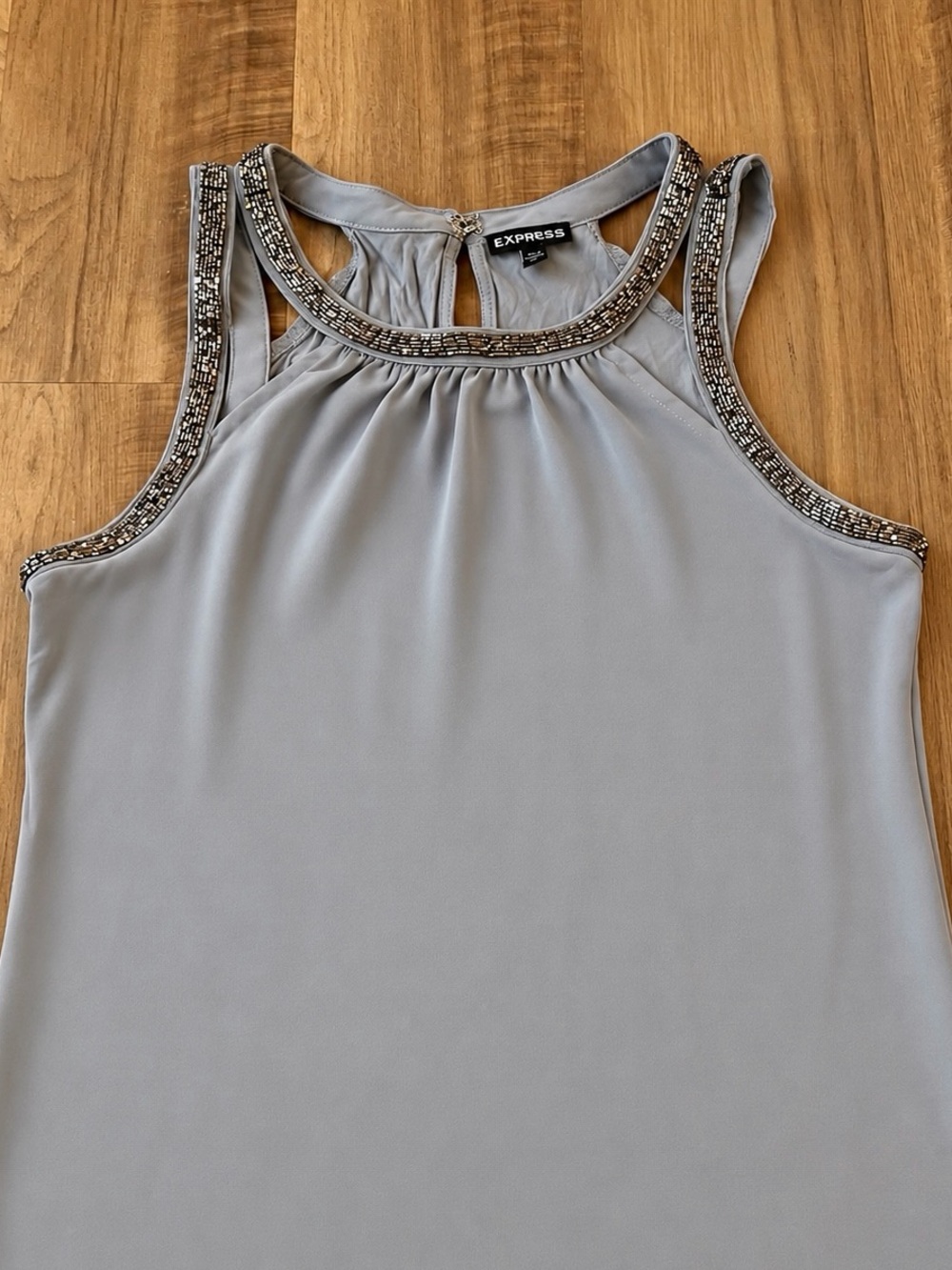 Express Embellished Beaded Gray Sleeveless Top – Size Small